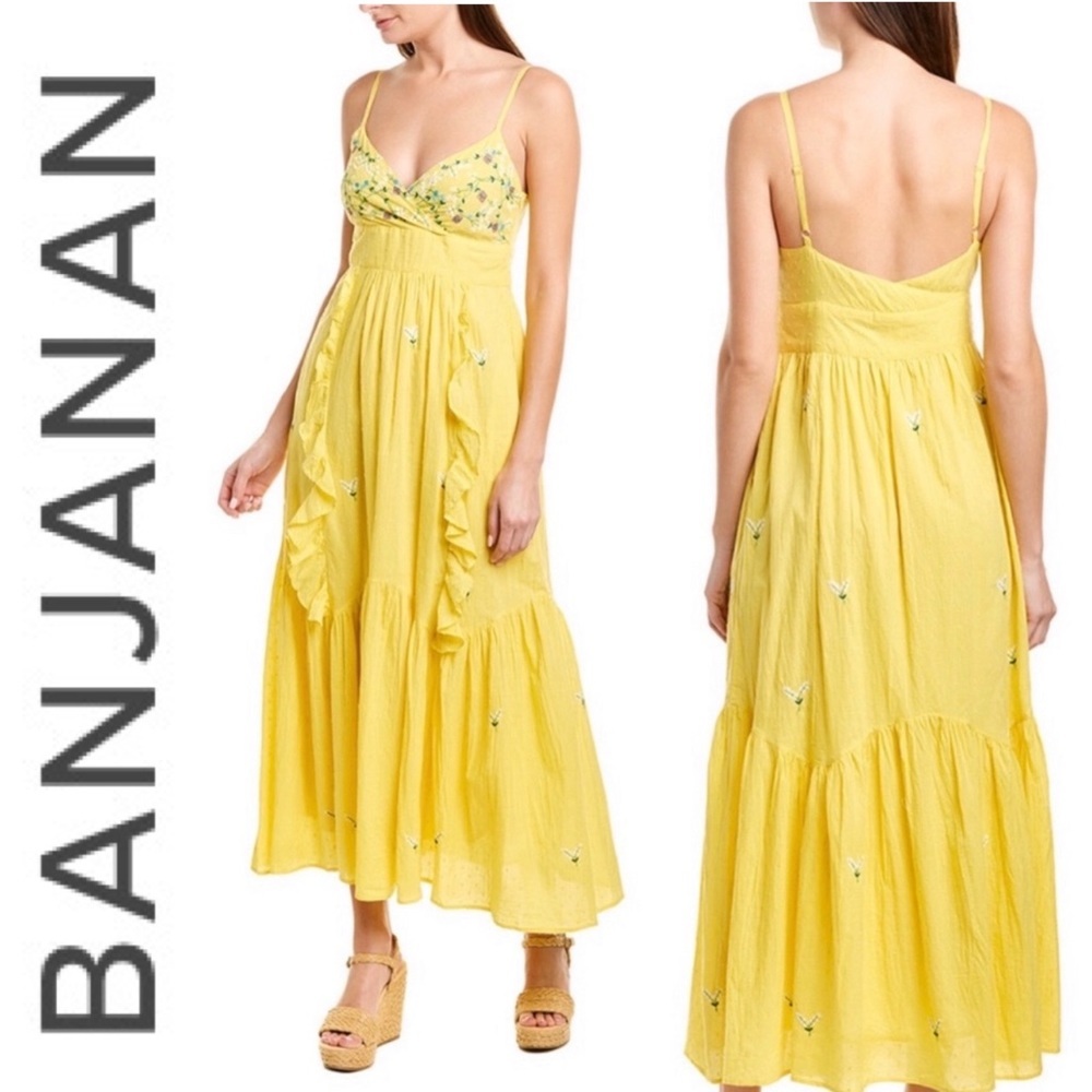 NWT Banjanan Swiss Dot Rosa Maxi Dress in Sunflower xs